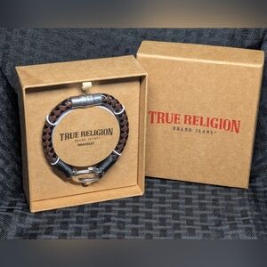 True Religion Brown Horseshoe Logo Braided Bracelet.